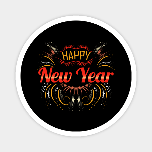 Happy New Year With Decoration Fireworks Magnet by SinBle